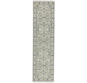 Cream Floral 3X10 Indo-Nain Oriental Runner Rug: Title:Cream Floral 3X10 Indo-Nain Oriental Runner Rug Description:Hand Knotted 3X10 cream oriental runner made with natural dyes (fine wool pile and cotton foundation), superior knot count, and