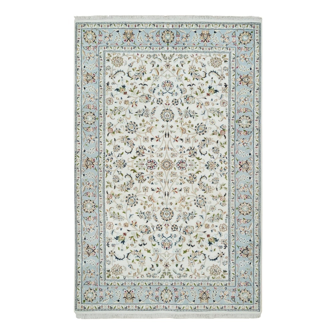 Ivory, Nain Design 250 KPSI, Natural Wool Hand Knotted Rug: Title: Ivory, Nain Design 250 KPSI, Natural Wool Hand Knotted Rug Description:This is a truly genuine one-of-a-kind. It has been Knotted for months and months in the centuries-old weaving craftsmanshi