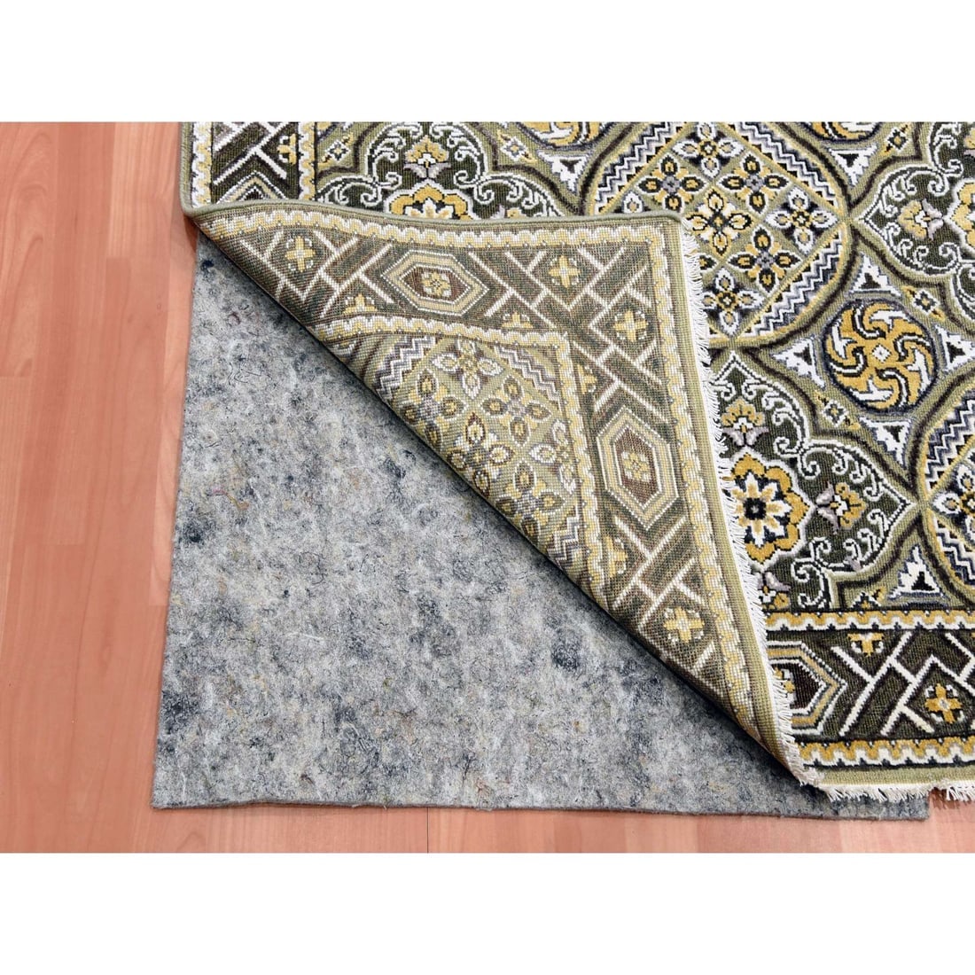 Taupe-Brown Silk Mughal Inspired Hand-Knotted Textured Wool Rug - 3