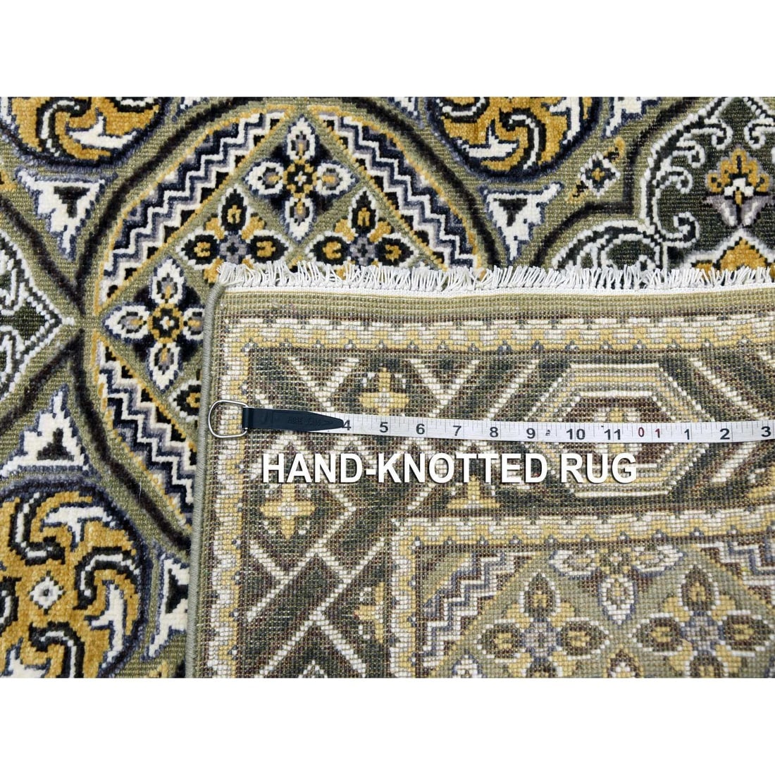 Taupe-Brown Silk Mughal Inspired Hand-Knotted Textured Wool Rug - 7