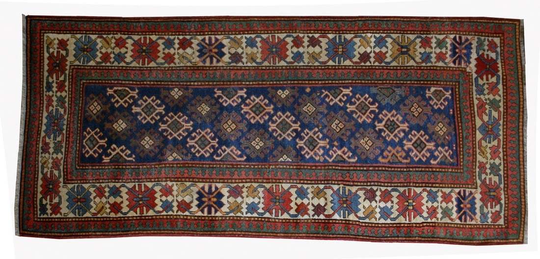 Handmade antique Caucasian Gendje rug 3.2' x 8' ( 97cm x 244cm ) 1880: Title: Handmade antique Caucasian Gendje rug 3.2' x 8' ( 97cm x 244cm ) 1880 Origin:Russia Dimensions: 3.2' x 8' ( 97cm x 244cm ) Materials:wool Year:1880s Description:Antique handmade Caucasian Gendj