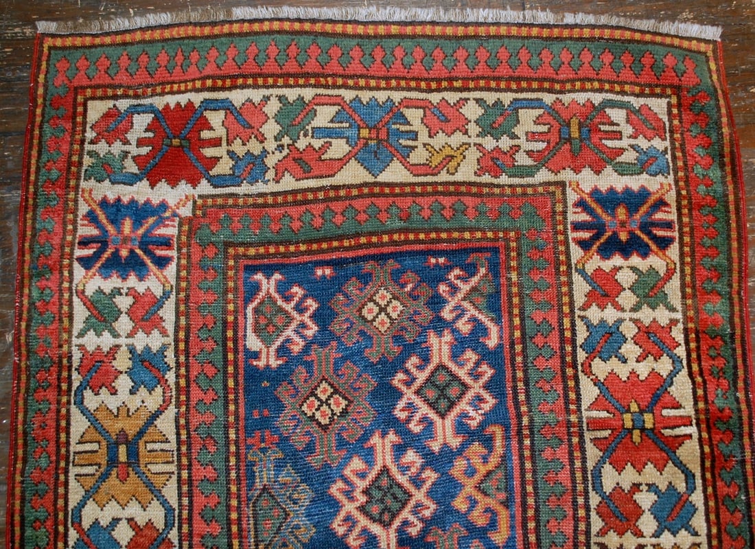 Handmade antique Caucasian Gendje rug 3.2' x 8' ( 97cm x 244cm ) 1880 - 2