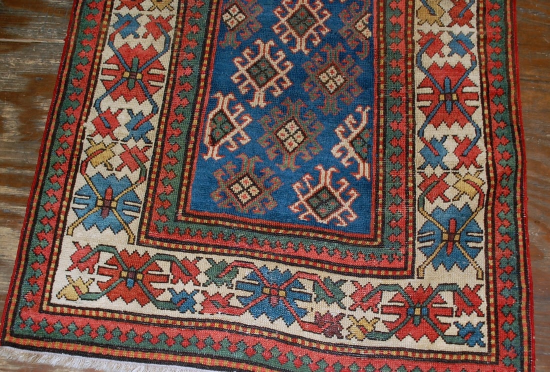 Handmade antique Caucasian Gendje rug 3.2' x 8' ( 97cm x 244cm ) 1880 - 5