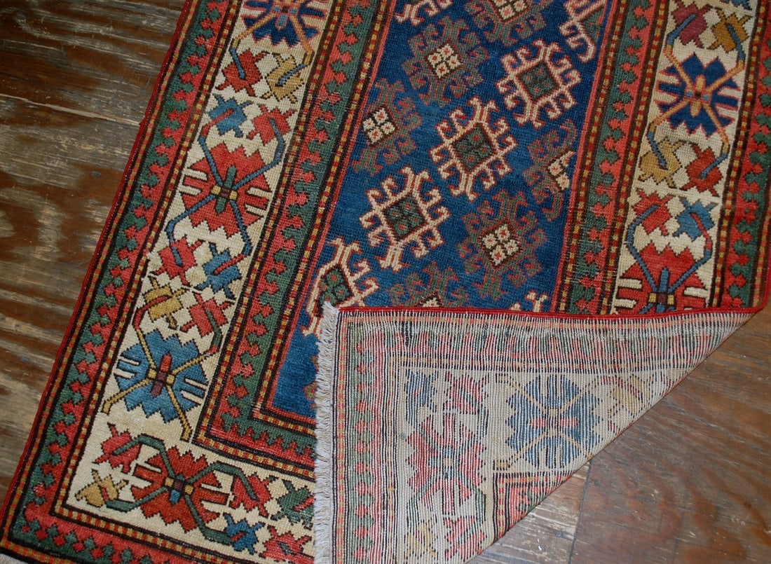 Handmade antique Caucasian Gendje rug 3.2' x 8' ( 97cm x 244cm ) 1880 - 6