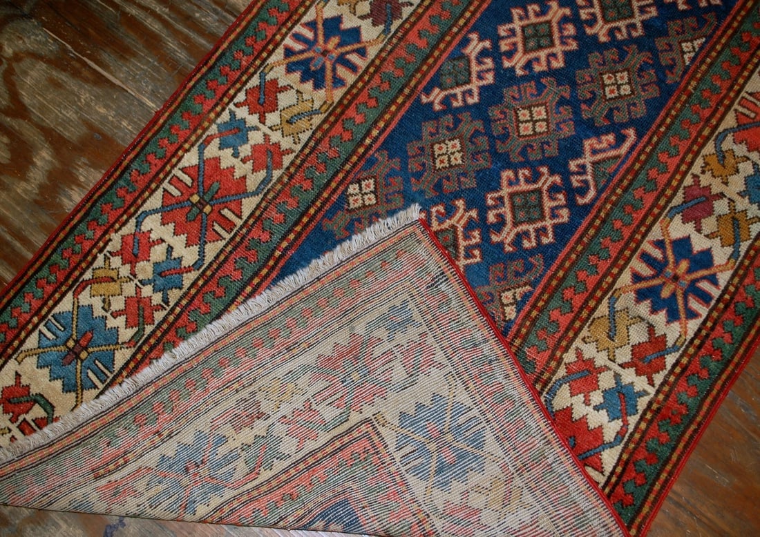 Handmade antique Caucasian Gendje rug 3.2' x 8' ( 97cm x 244cm ) 1880 - 7