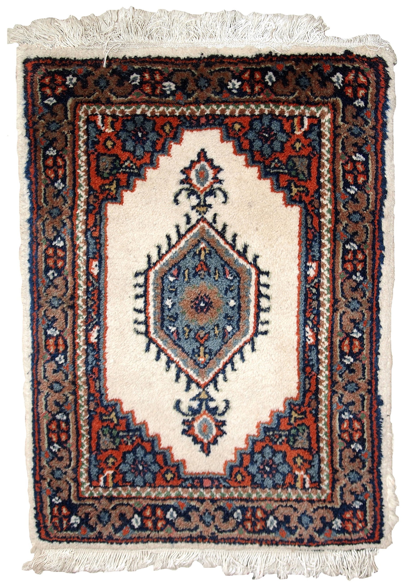 Handmade vintage Persian Hamadan rug 1.3' x 1.9' (41cm x 59cm) 1970s: Title: Handmade vintage Persian Hamadan rug 1.3' x 1.9' (41cm x 59cm) 1970s Origin:Middle East Dimensions: 1.3' x 1.9' (41cm x 59cm) Materials:wool Year:1970s Description:Handmade vintage Hamadan rug