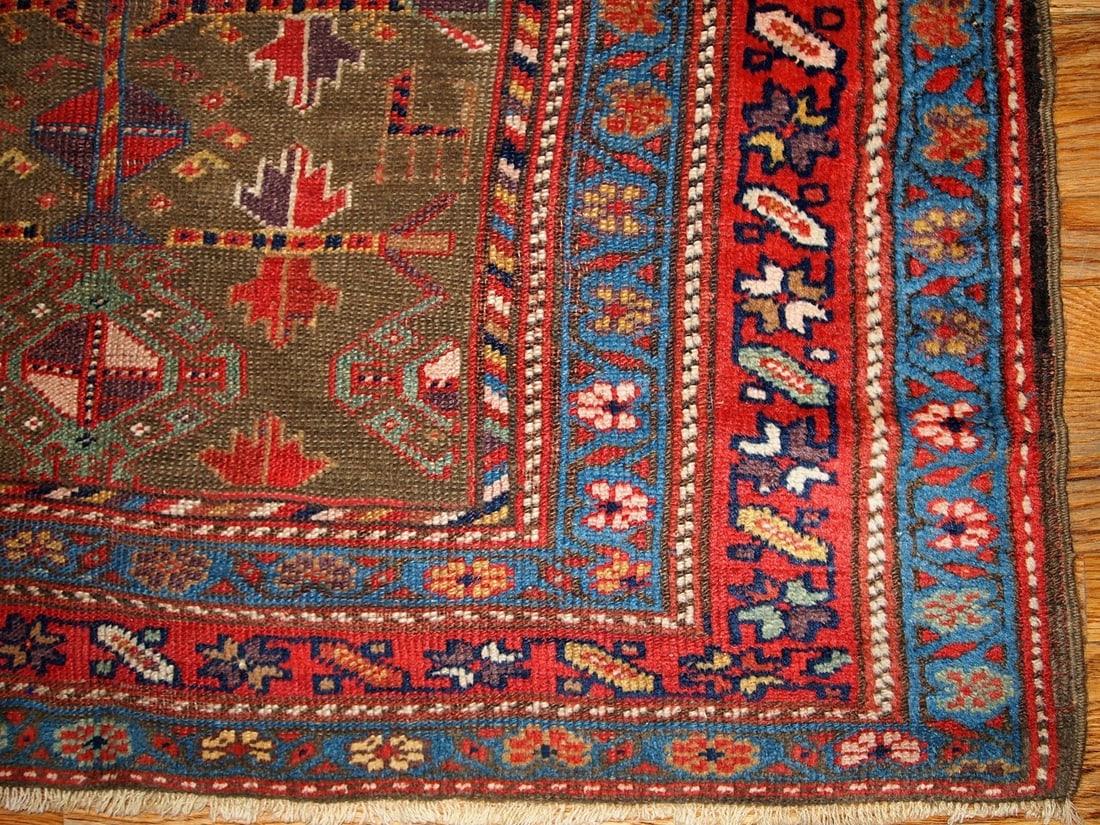 Handmade antique Persian Kurdish rug 4' x 7.6' ( 122cm x 231cm ) 1880s - 2