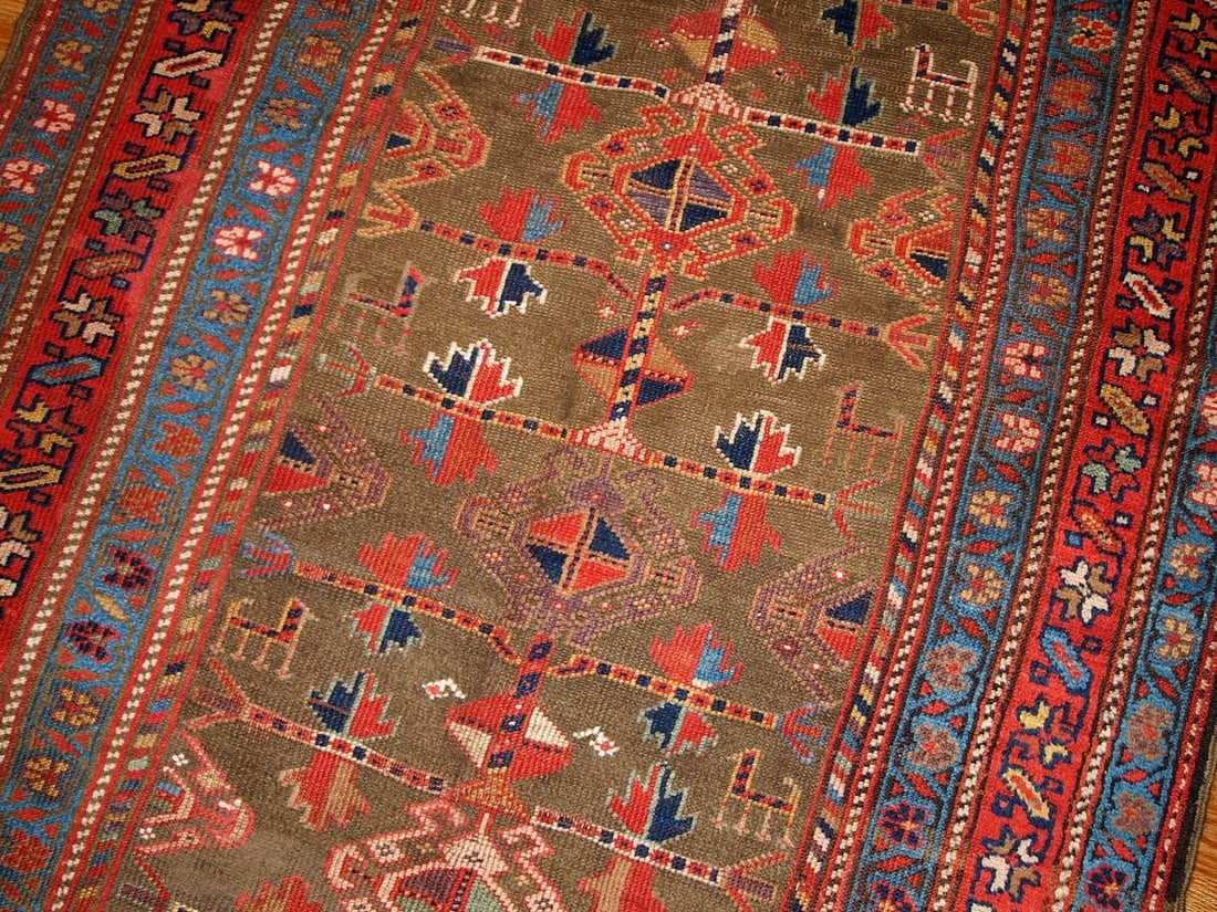 Handmade antique Persian Kurdish rug 4' x 7.6' ( 122cm x 231cm ) 1880s - 3