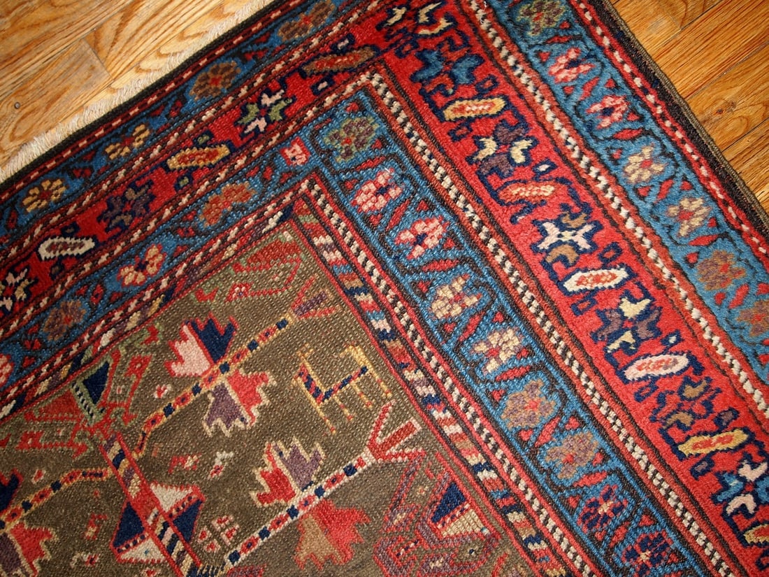 Handmade antique Persian Kurdish rug 4' x 7.6' ( 122cm x 231cm ) 1880s - 4
