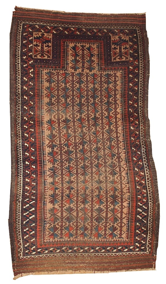 Handmade antique collectible Afghan prayer Baluch rug 2.10' x 5.3' ( 91cm x 161cm) 1880s: Title: Handmade antique collectible Afghan prayer Baluch rug 2.10' x 5.3' ( 91cm x 161cm) 1880s Origin:Afghanistan Dimensions: 2.10' x 5.3' ( 91cm x 161cm ) Materials:wool Year:1880s