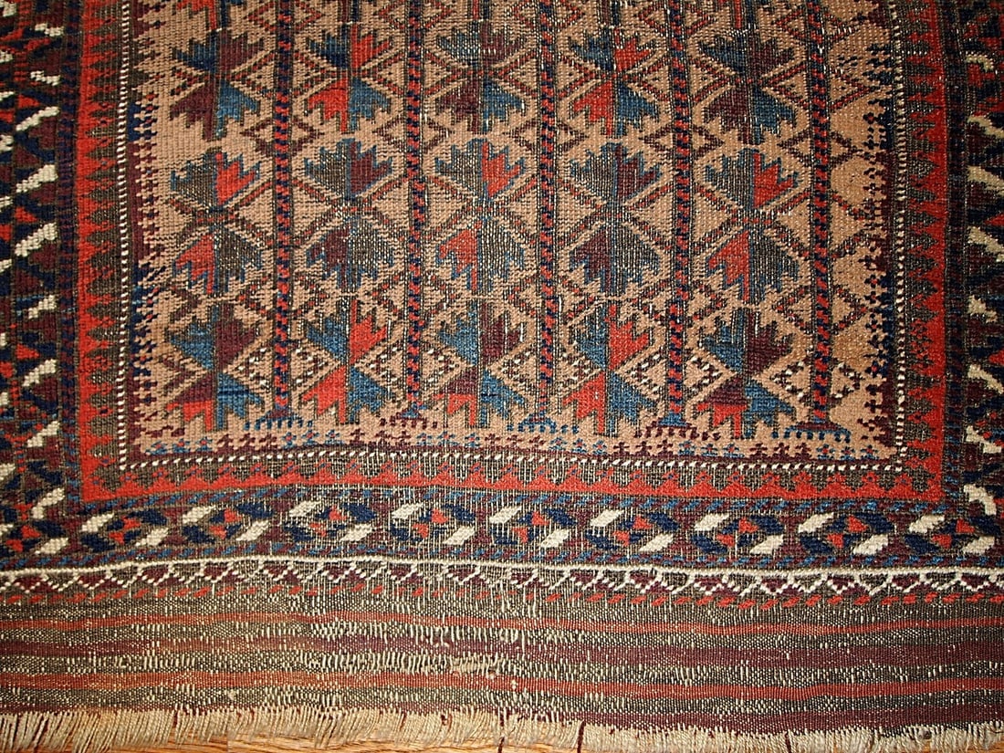 Handmade antique collectible Afghan prayer Baluch rug 2.10' x 5.3' ( 91cm x 161cm) 1880s - 3