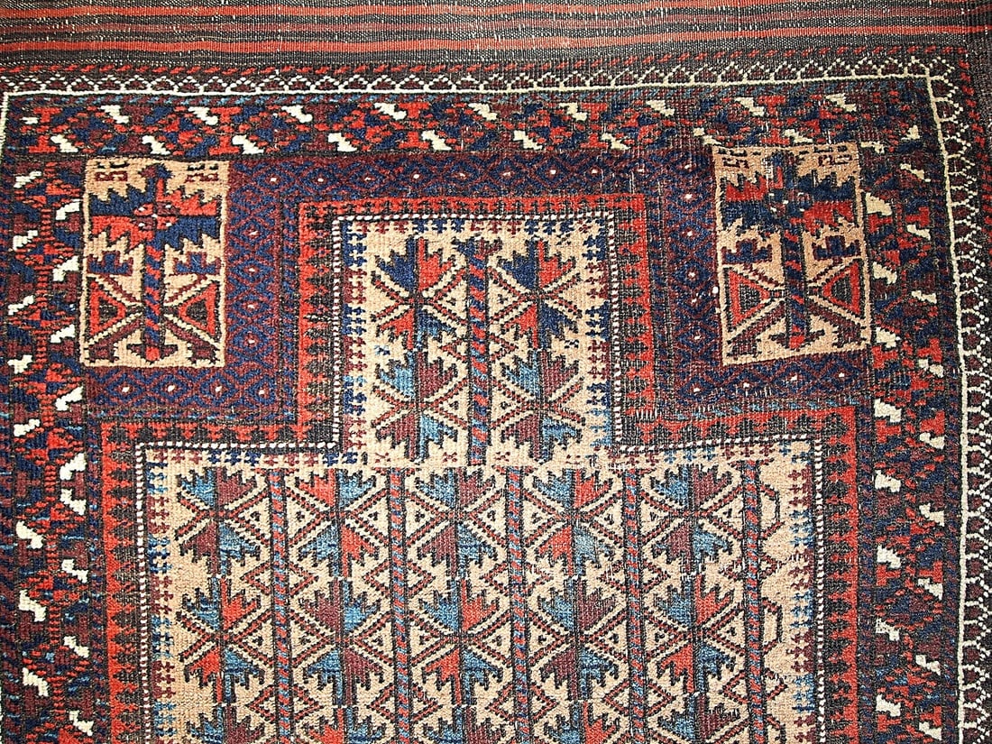 Handmade antique collectible Afghan prayer Baluch rug 2.10' x 5.3' ( 91cm x 161cm) 1880s - 4