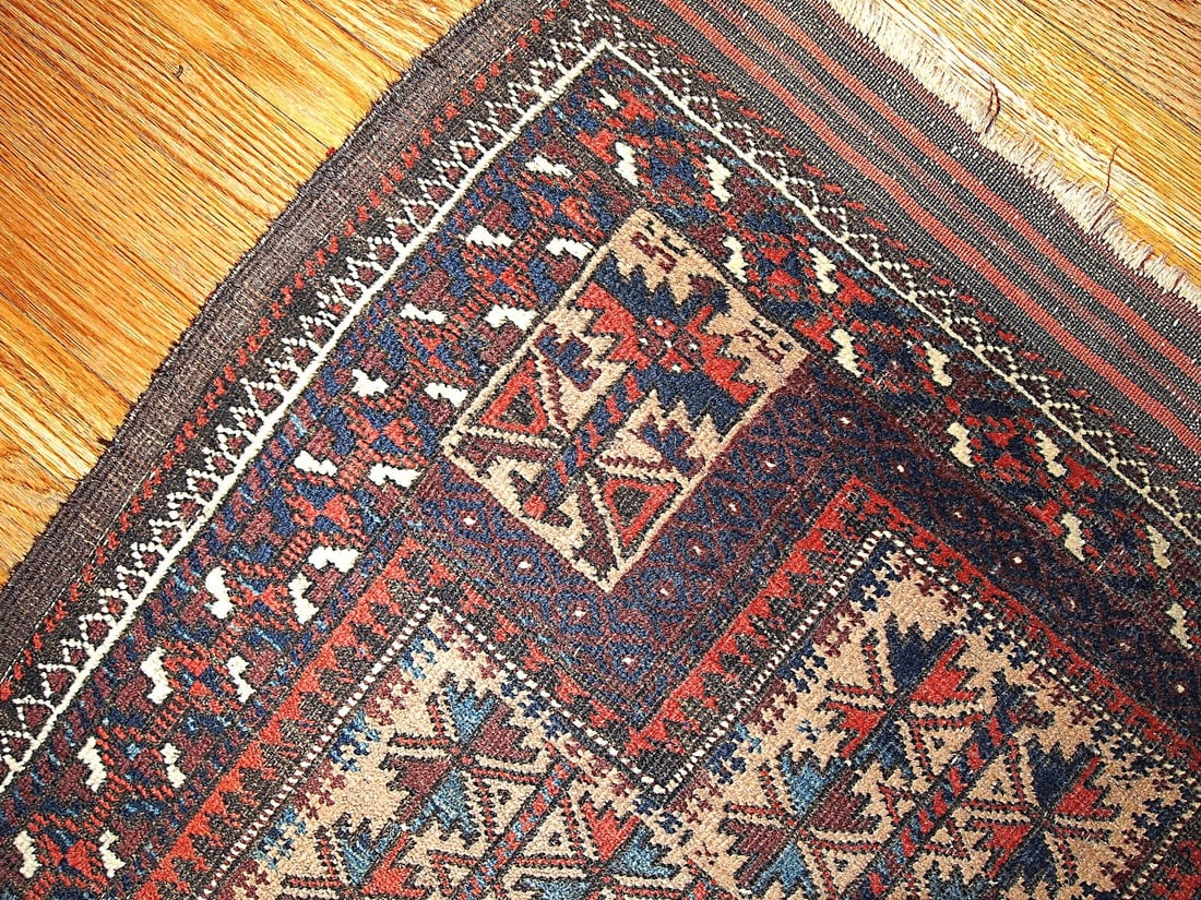 Handmade antique collectible Afghan prayer Baluch rug 2.10' x 5.3' ( 91cm x 161cm) 1880s - 5