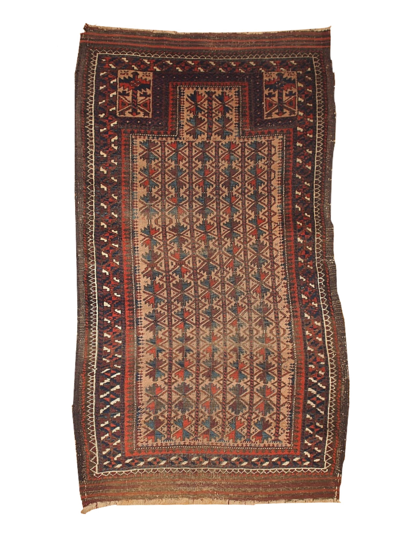 Handmade antique collectible Afghan prayer Baluch rug 2.10' x 5.3' ( 91cm x 161cm) 1880s - 8