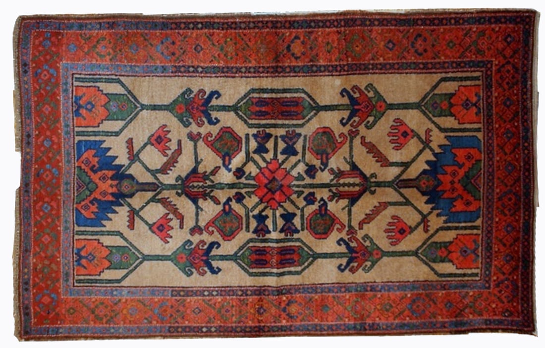 Handmade antique Persian Kurdish rug 4' x 6' ( 122cm x 183cm ) 1900s (1 of 6)
