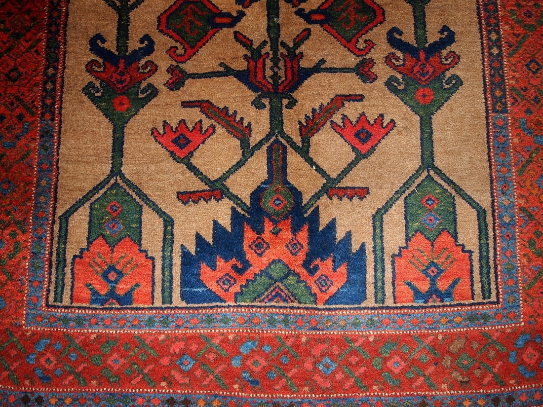 Handmade antique Persian Kurdish rug 4' x 6' ( 122cm x 183cm ) 1900s - 5