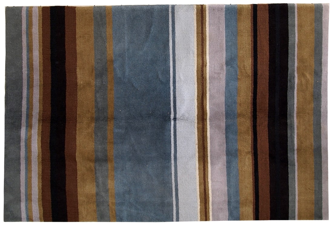 Handmade vintage Indian Modern rug 5.6' x 7.9' (171cm x 241cm) 1980s: Title: Handmade vintage Indian Modern rug 5.6' x 7.9' (171cm x 241cm) 1980s Origin:India Dimensions: 5.6' x 7.9' (171cm x 241cm) Materials:wool Year:1980s Description:Vintage handmade Indian striped