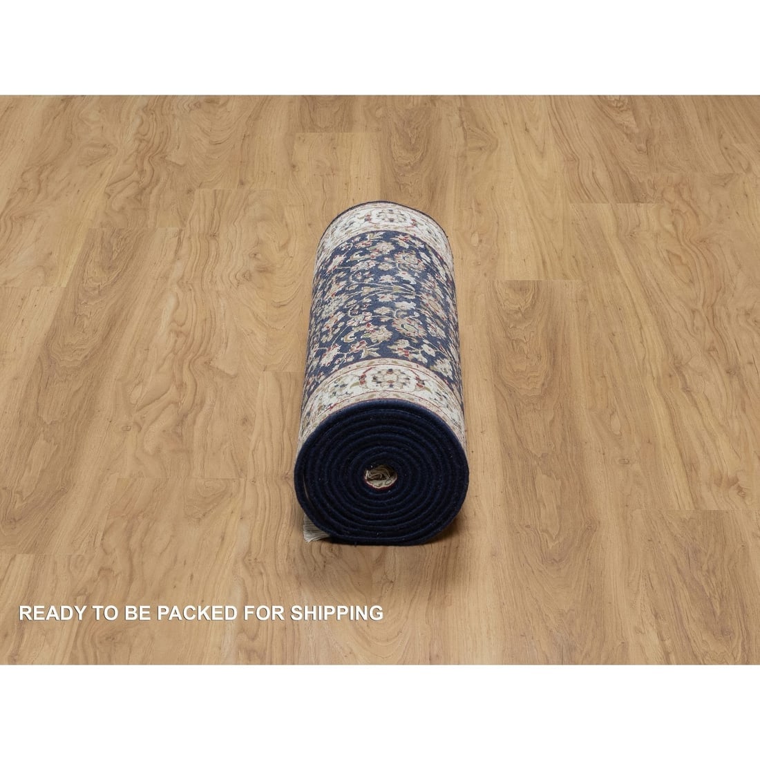 Midnight Blue Nain with Flower Design Wool and Silk Hand Knotted Rug - 6