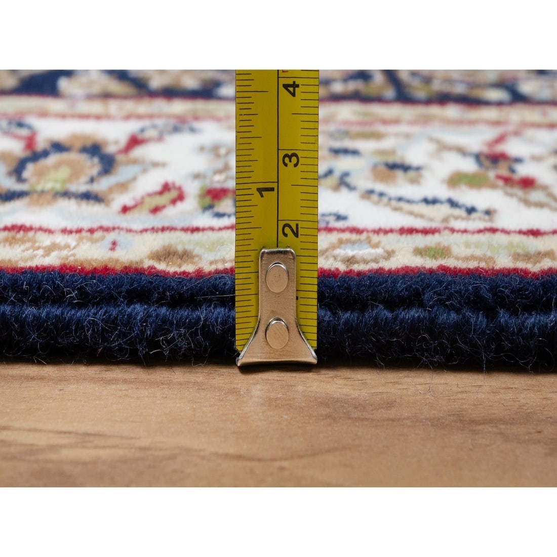Midnight Blue Nain with Flower Design Wool and Silk Hand Knotted Rug - 7