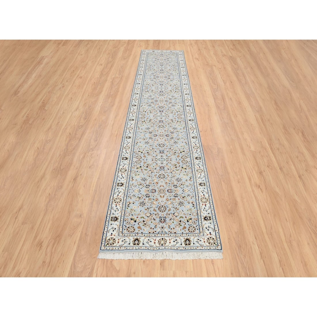 Light Blue, Nain Flower Design 250 KPSI, Wool Hand Knotted Runner Rug - 2