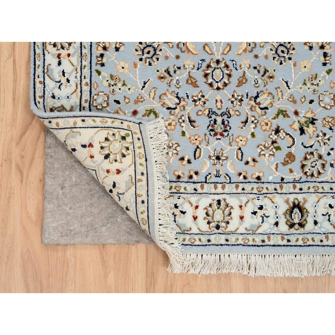 Light Blue, Nain Flower Design 250 KPSI, Wool Hand Knotted Runner Rug - 3