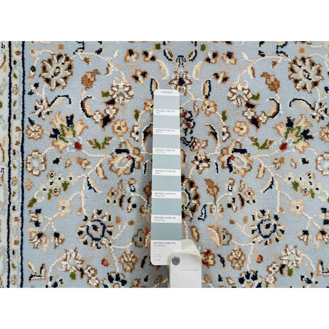 Light Blue, Nain Flower Design 250 KPSI, Wool Hand Knotted Runner Rug - 4
