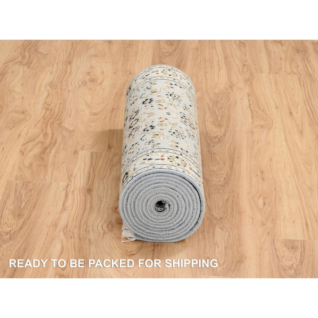 Light Blue, Nain Flower Design 250 KPSI, Wool Hand Knotted Runner Rug - 6