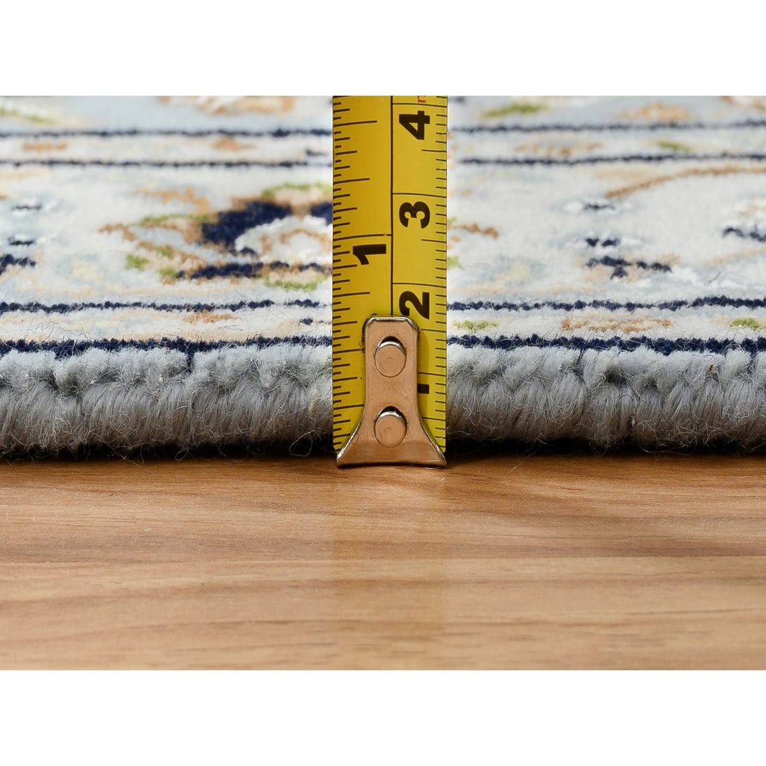 Light Blue, Nain Flower Design 250 KPSI, Wool Hand Knotted Runner Rug - 7