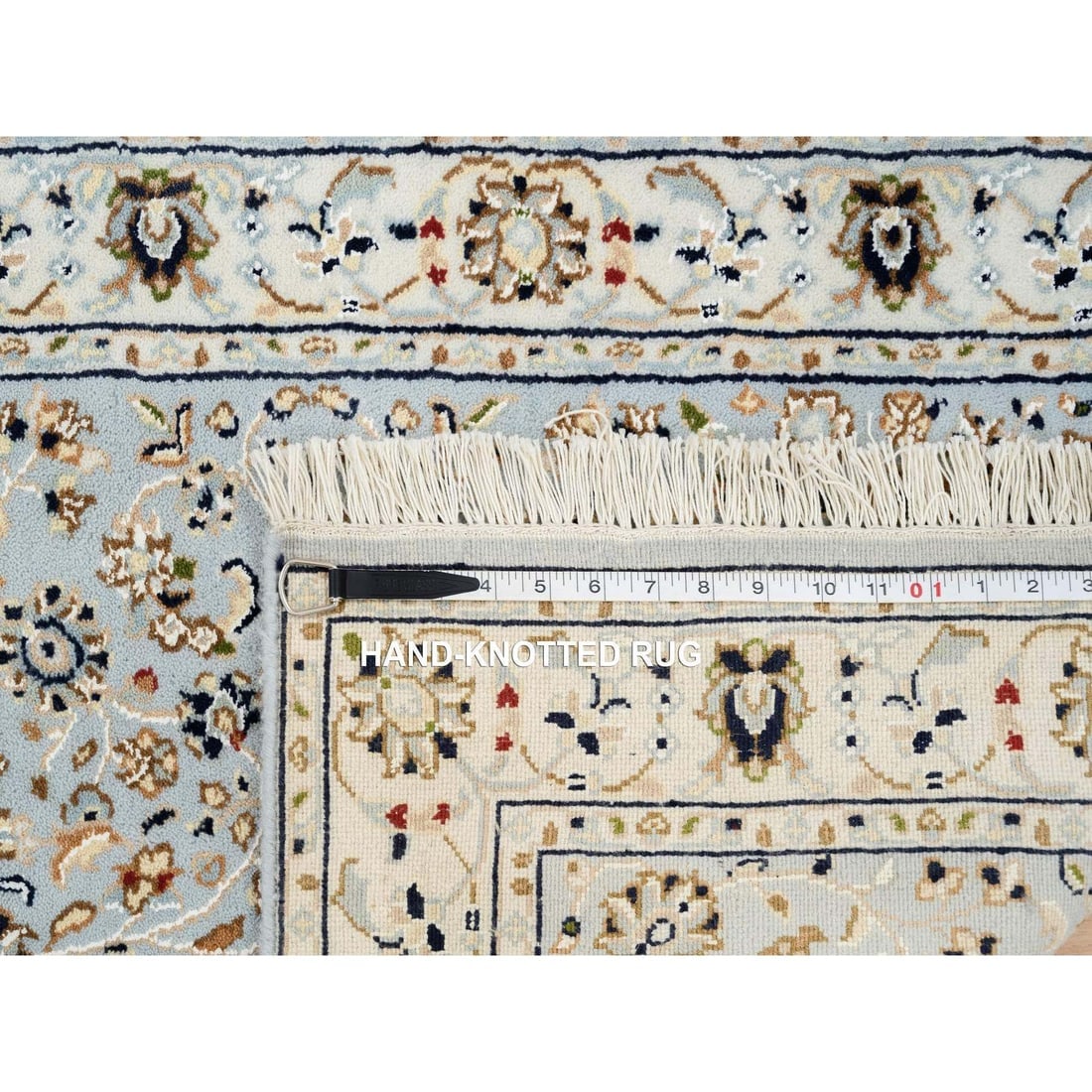 Light Blue, Nain Flower Design 250 KPSI, Wool Hand Knotted Runner Rug - 8