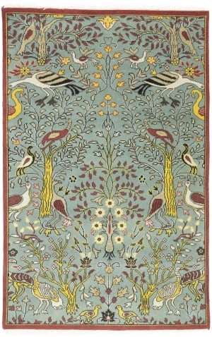 Blue-gray Pictorial Tribal 6X9 Chobi Oriental Rug: Title:Blue-gray Pictorial Tribal 6X9 Chobi Oriental Rug Description:Handmade 6X9 blue oriental rug made with vegetable dyes (fine wool pile and cotton foundation), superior knot count, and appealing a