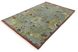 Blue-gray Pictorial Tribal 6X9 Chobi Oriental Rug - 4