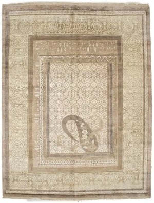 Beige Floral Modern 8X10 Oriental Rug: Title:Beige Floral Modern 8X10 Oriental Rug Description:Hand Knotted 8X10 cream oriental rug made with vegetable dyes (fine wool pile and cotton foundation), superior knot count, and alluring ancient 