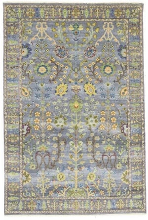 Silver Floral Traditional 6X9 Osh Chobi Oriental Rug: Title:Silver Floral Traditional 6X9 Osh Chobi Oriental Rug Description:Handmade 6X9 Silver oriental rug made with vegetable dyes (fine wool pile and cotton foundation), superior knot count, and appeal