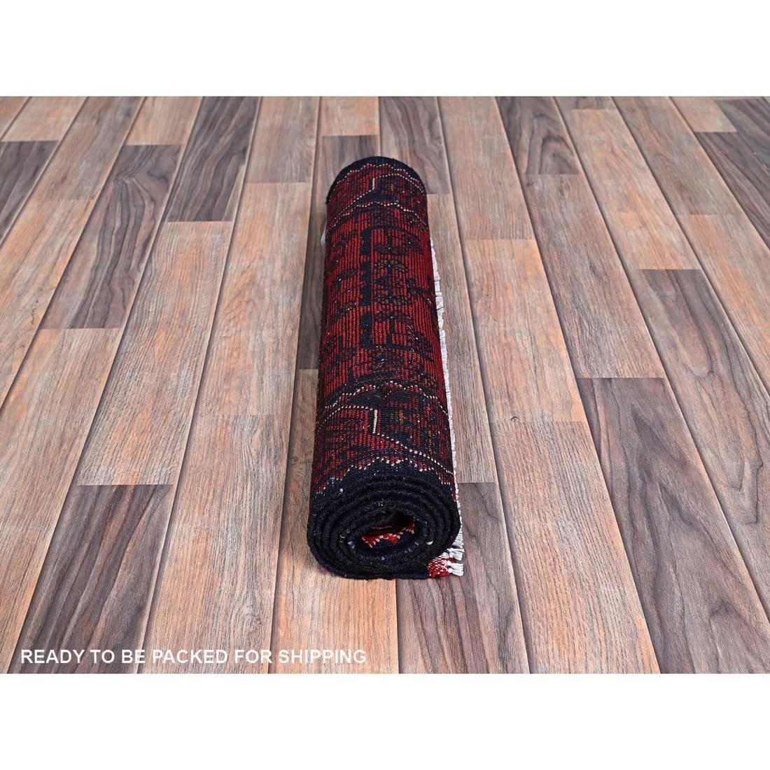 Red Afghan Khamyab with Tribal Design Hand Knotted All Wool Runner Rug - 5