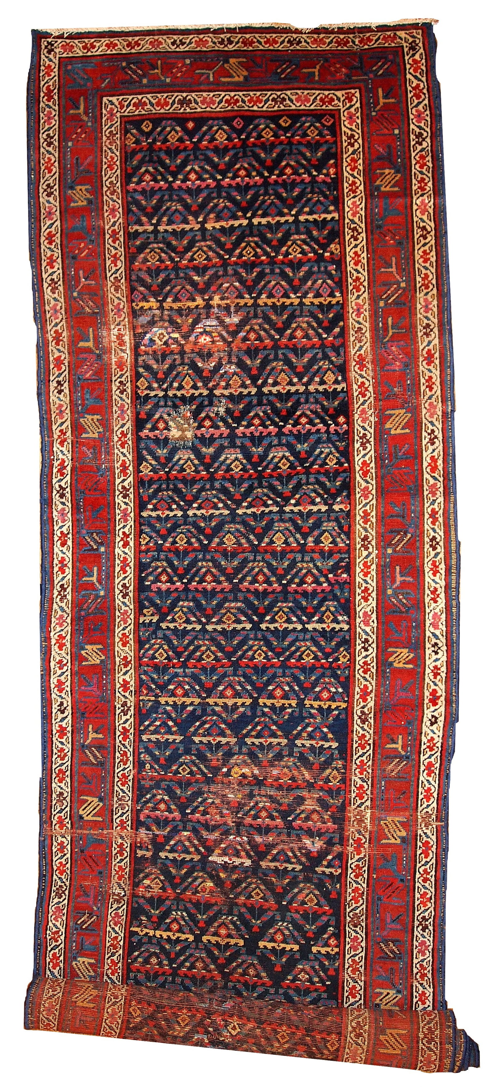 Handmade antique Persian Kurdish distressed runner 3.4' x 12.3' ( 103cm x 375cm ) 1900s (1 of 6)