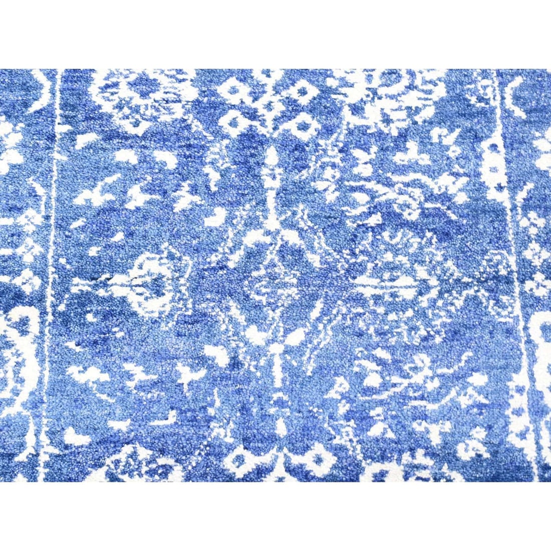 Blue, Tone on Tone Tabriz, Wool and Silk Hand Knotted, XL Runner Rug - 2