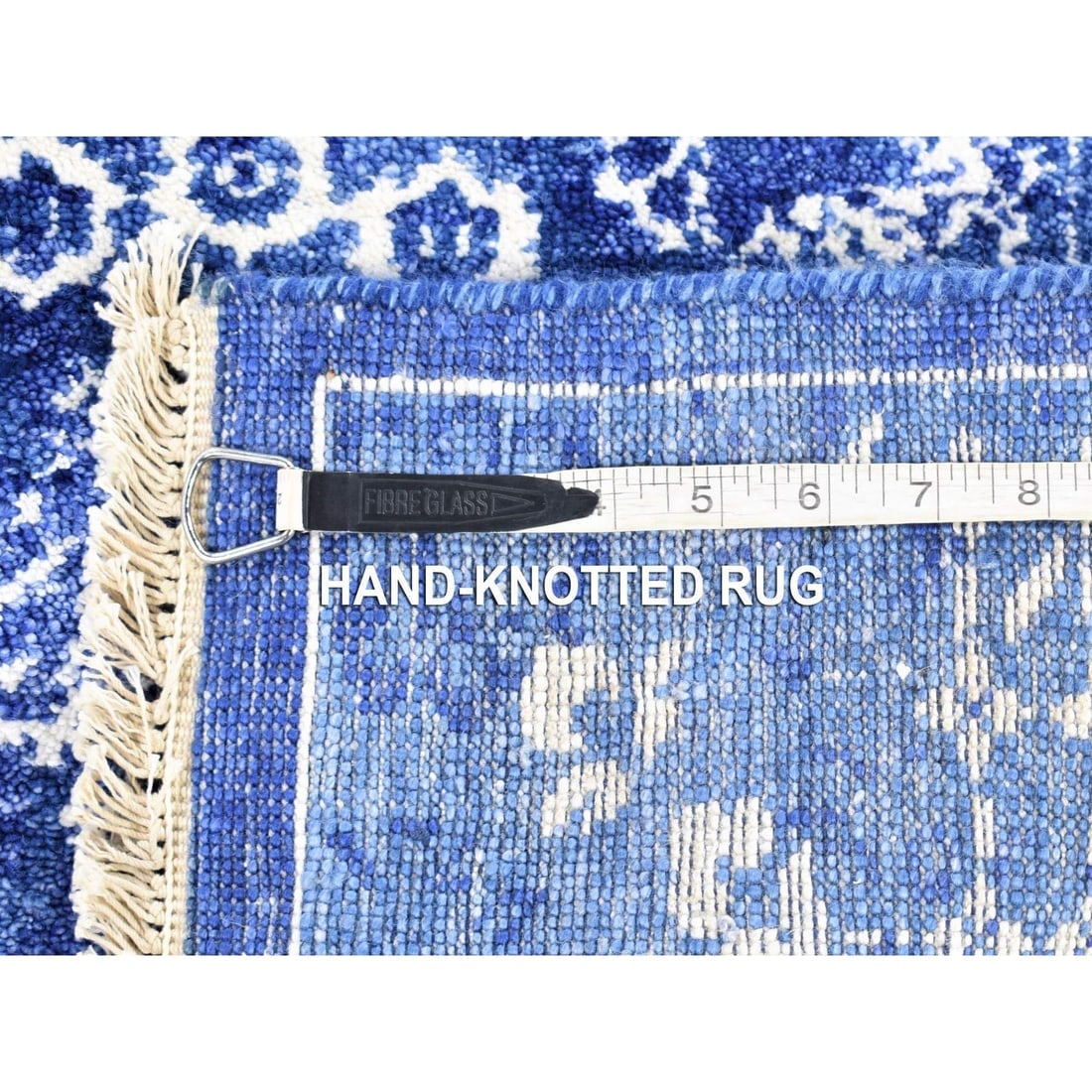 Blue, Tone on Tone Tabriz, Wool and Silk Hand Knotted, XL Runner Rug - 5