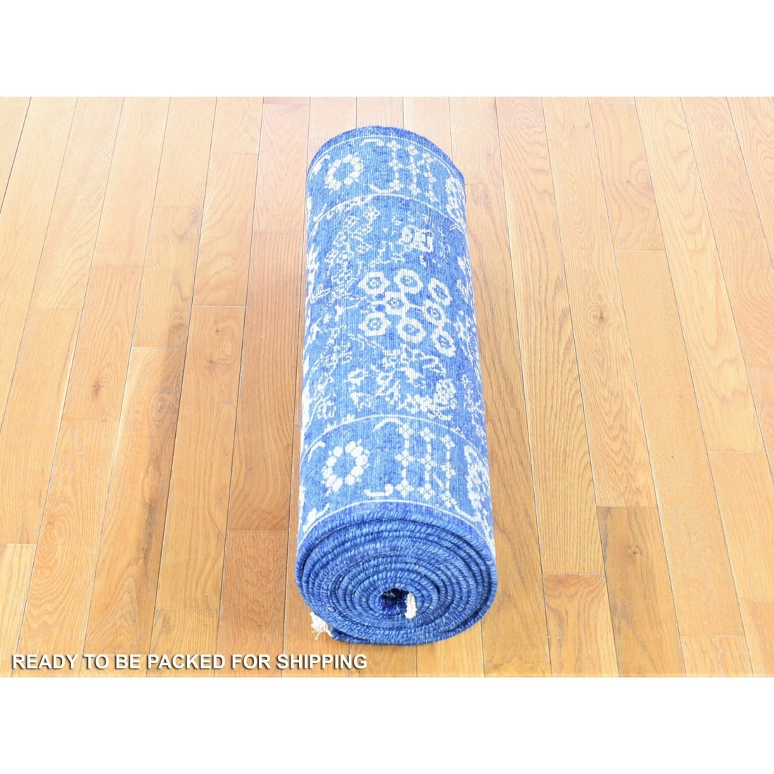 Blue, Tone on Tone Tabriz, Wool and Silk Hand Knotted, XL Runner Rug - 6