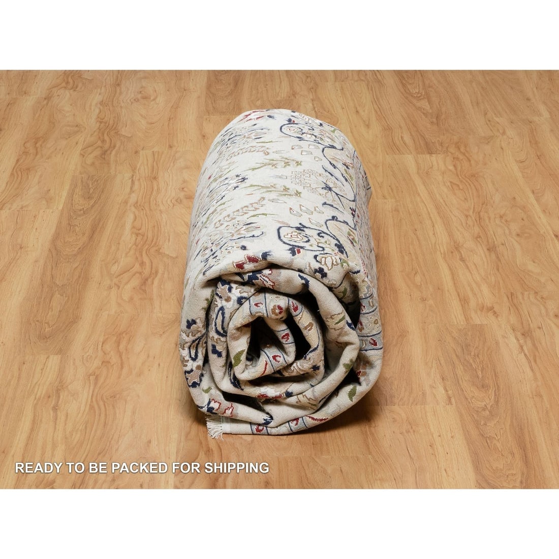 Snow White Nain with Flower Medallion Design 250 KPSI Hand Knotted Rug - 9