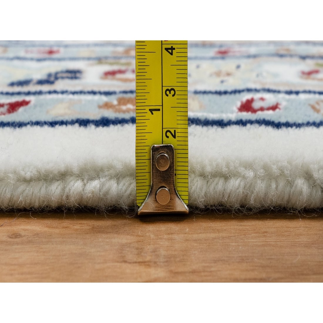 Snow White Nain with Flower Medallion Design 250 KPSI Hand Knotted Rug - 10