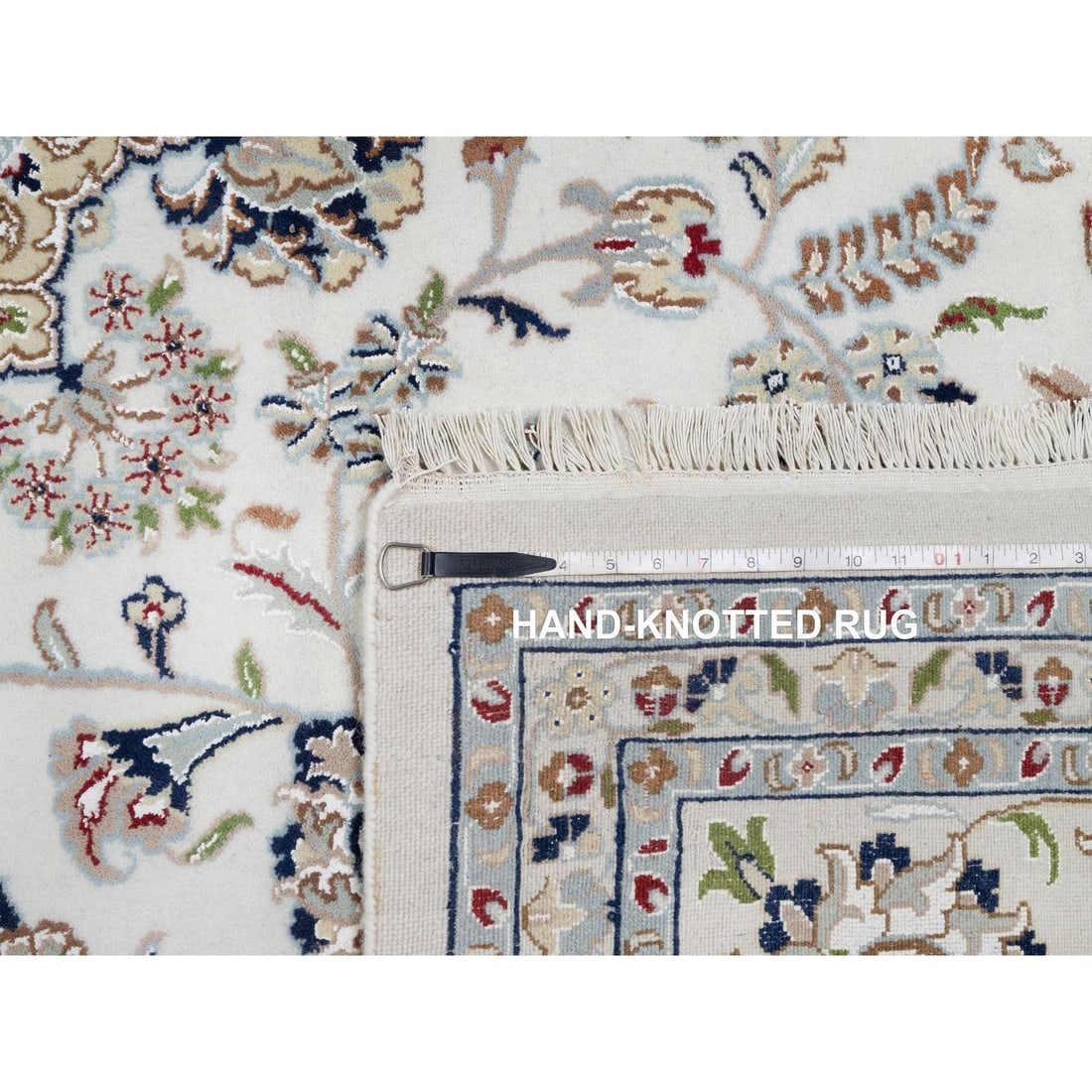 Snow White Nain with Flower Medallion Design 250 KPSI Hand Knotted Rug - 11