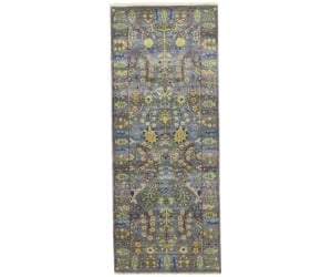 Silver Floral 2'5X6 Oushak Chobi Oriental Runner Rug: Title:Silver Floral 2'5X6 Oushak Chobi Oriental Runner Rug Description:Hand Knotted 2'5X6 Silver Oriental runner made with vegetable dyes (fine wool pile and cotton foundation), exceptional knot