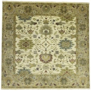 Cream Floral Osh Chobi 8X8 Peshawar Oriental Square Rug: Title:Cream Floral Osh Chobi 8X8 Peshawar Oriental Square Rug Description:Hand Knotted 8X8 cream oriental rug made with vegetable dyes (fine wool pile and cotton foundation), superior knot count, and