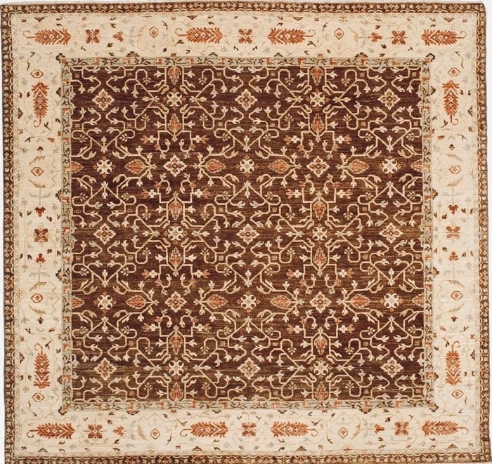 Hand-Knotted Caramel Ivory Agra Wool Oriental Area Rug Carpet 8'10" x 9'3" (1 of 6)