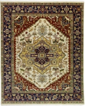 Cream Geometric 7'9X9'6 Heriz Serapi Oriental Rug (1 of 16)