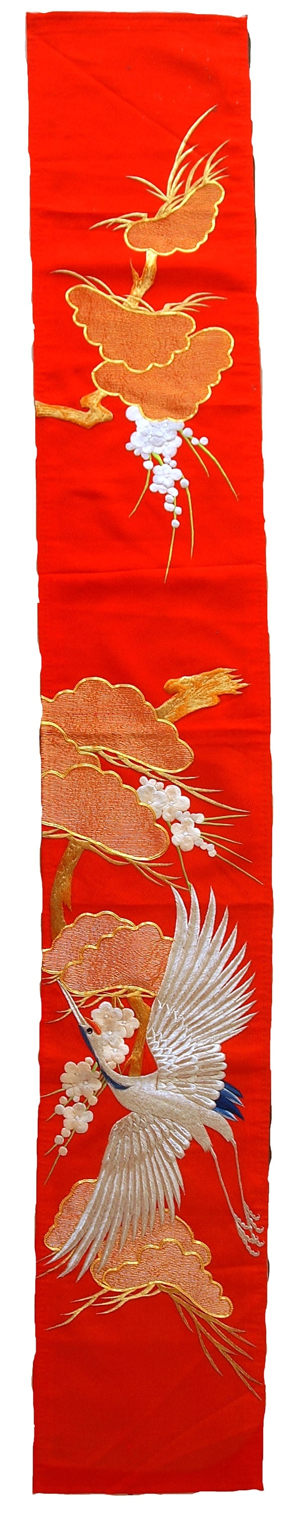 Handmade vintage Japanese silk wall embroidery 1' x 6.9' (32cm x 213cm) 1980s (1 of 11)