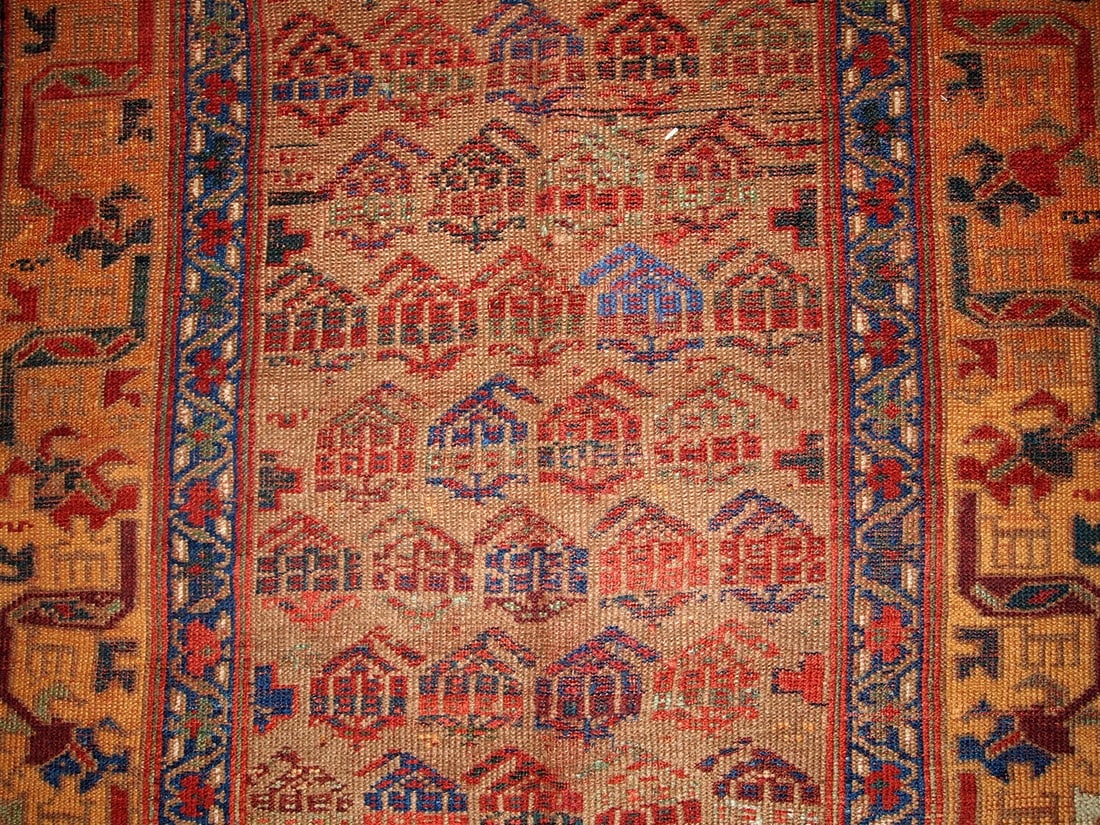 Handmade antique Persian Kurdish rug 4.1' x 7.6' ( 125cm x 231cm ) 1880s (1 of 6)