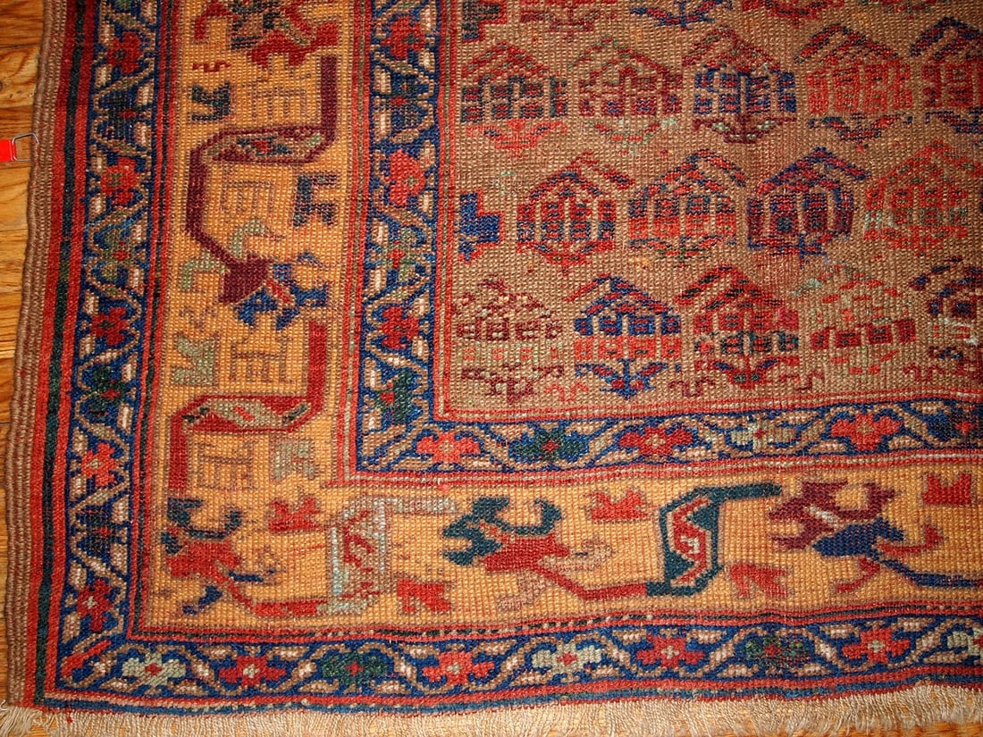 Handmade antique Persian Kurdish rug 4.1' x 7.6' ( 125cm x 231cm ) 1880s - 2