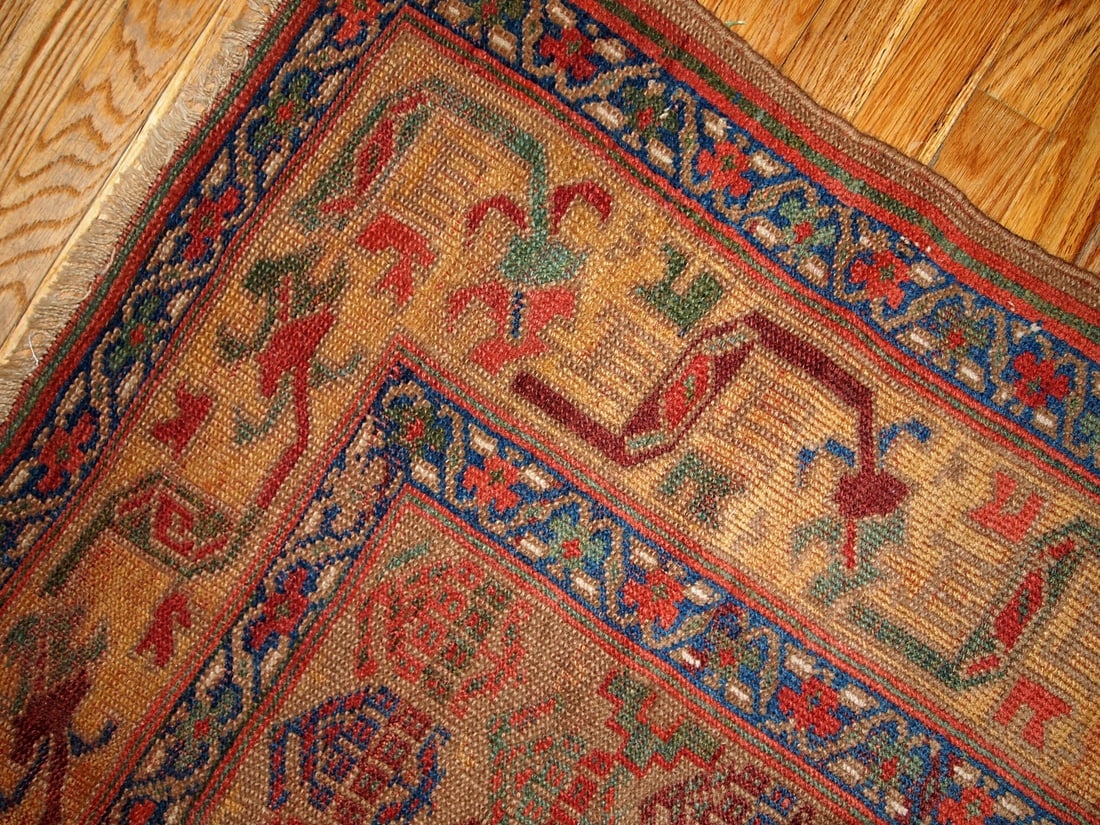 Handmade antique Persian Kurdish rug 4.1' x 7.6' ( 125cm x 231cm ) 1880s - 5