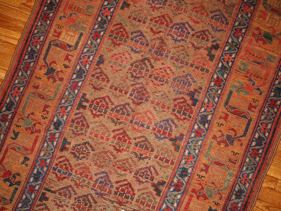 Handmade antique Persian Kurdish rug 4.1' x 7.6' ( 125cm x 231cm ) 1880s - 6